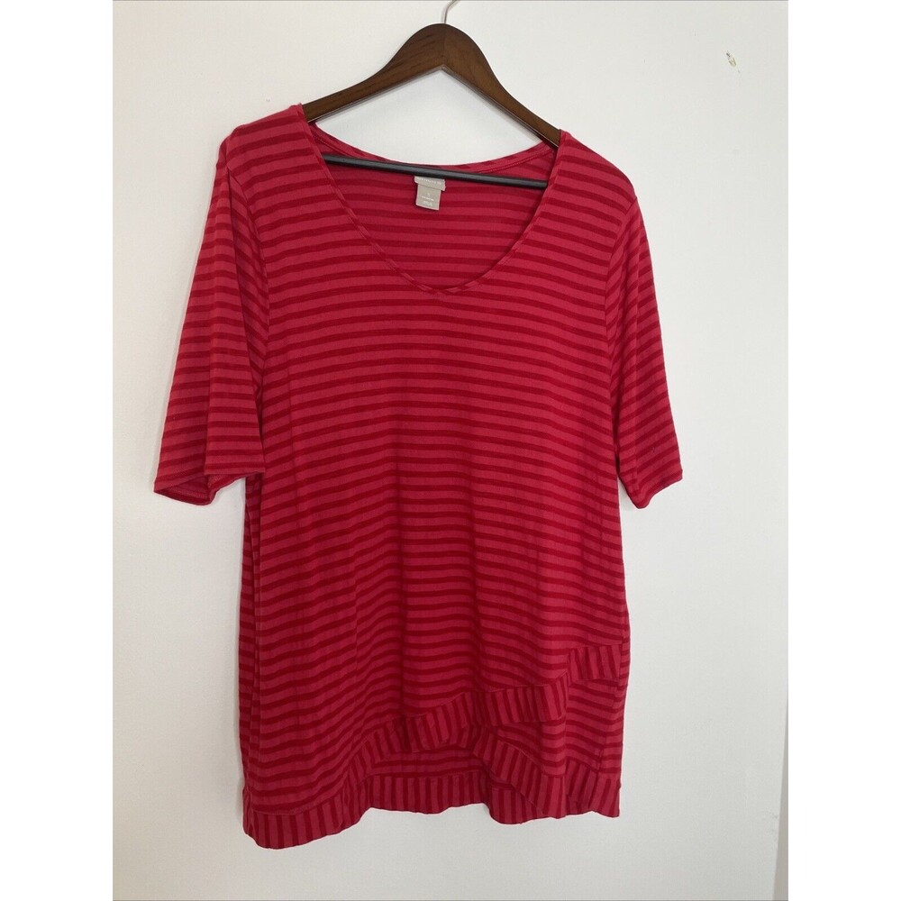 Chicos Red Striped Scoop Neck Top Blouse sz 3 / 16 18 E1